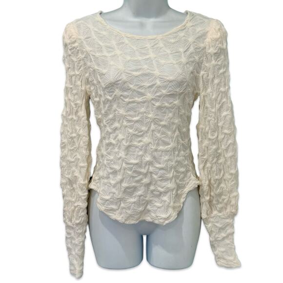 Anthropologie Tops - Anthropologie BTFL Life Ivory Textured Popcorn Bishop Sleeve Blouse Sz S NEW Tag